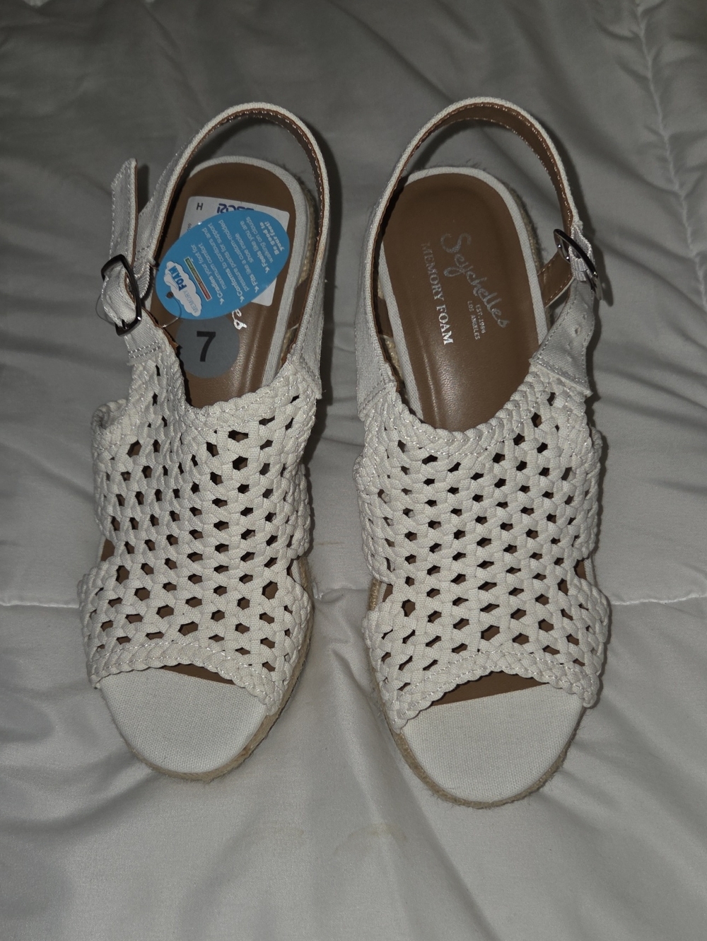 Seychelles Cream Woven Slingback Wedge Sandals